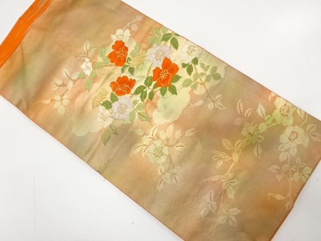 未使用品　雲に枝花模様織り出し　名古屋帯